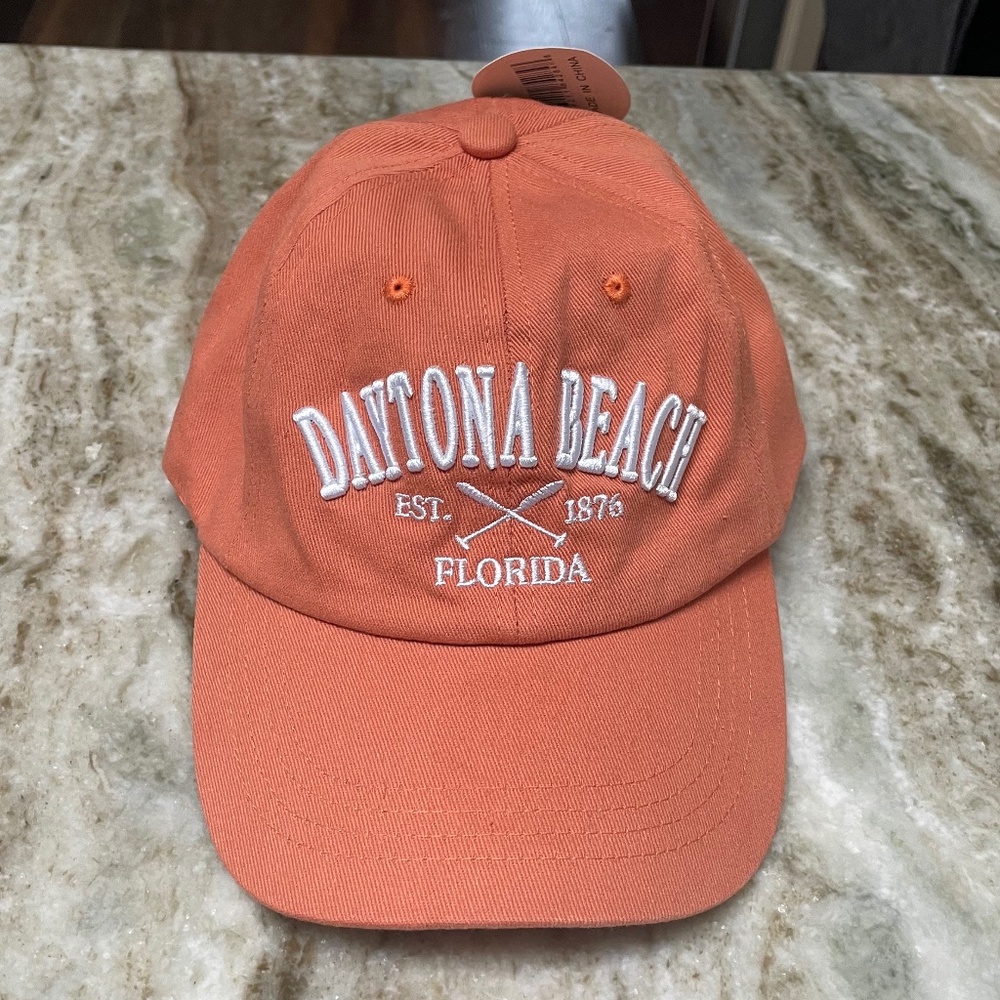 NWT - Sunkisskap Daytona Beach Embroidered/Adjustable Hat-Orange (Salmon)